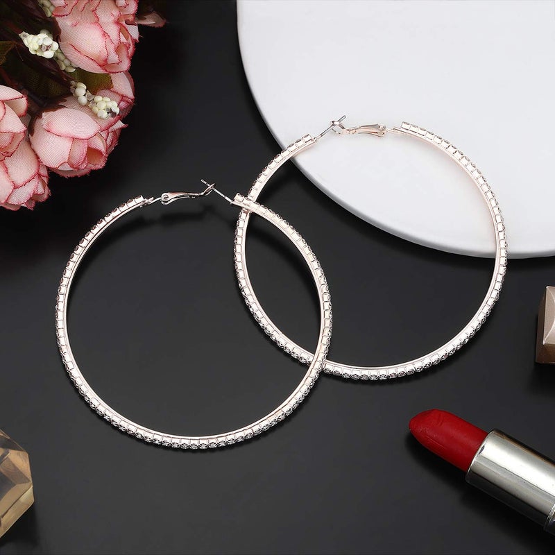 BSJELL Big Hoop Earrings Set of 3 Large Rhinestone Hoop Earrings Gold/Rose Gold/Silver Plated Fashion Bridal Wedding Jewelry For Women (3 Pairs) - Image 5